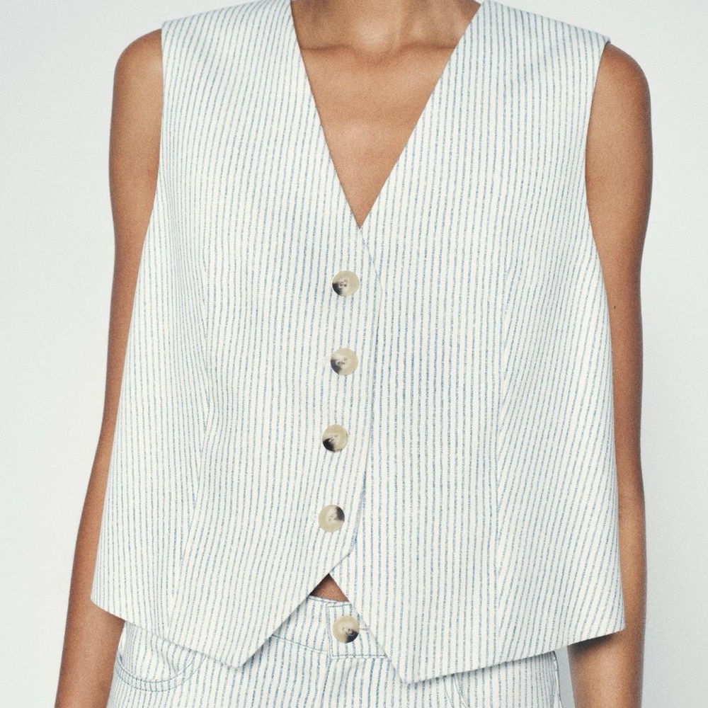 Zara Blue and White Striped Vest